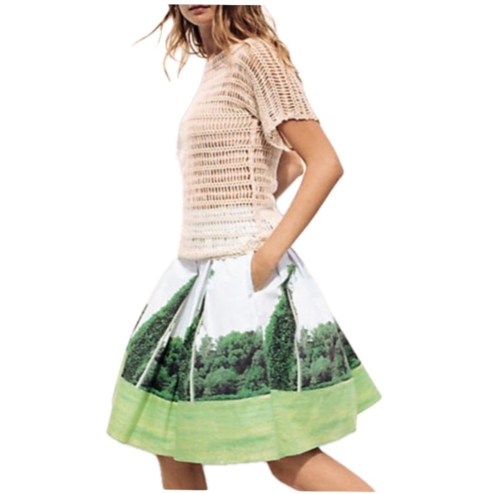 Anthropologie, Sandra Ball Photography Stylish Green and White Skirt, Size 8 - Picture 2 of 14